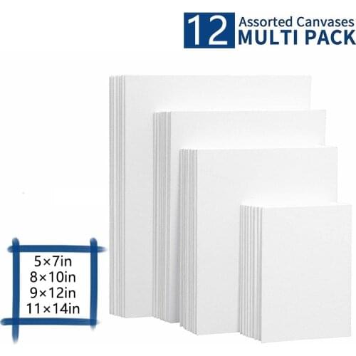 Painting Canvas Panels 5X7, 8X10, 9X12, 11X14 Inch (3 Each, 12 Pack) for Acrylic & Oil Art, for Artists, Painters&Kids