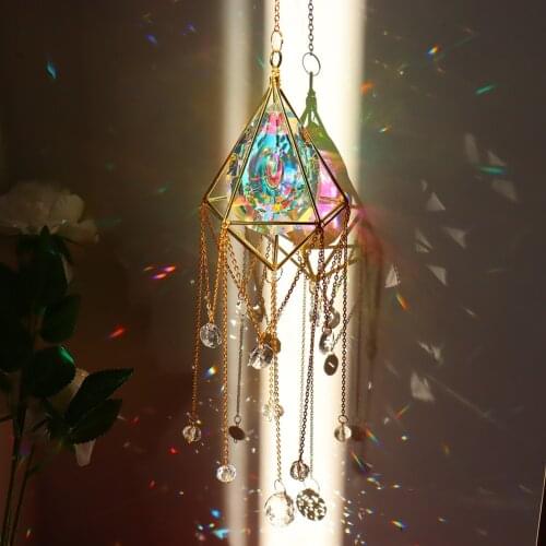 Pipa Crystal Sunburst Prisms Hanging Rainbow Chaser Lighting Accessories for Window Curtains Pendant Home Garden Decor Gifts