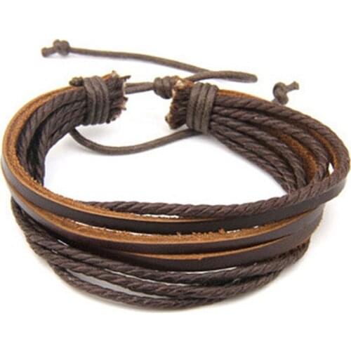 Hot hand-woven Fashion Jewelry Leather Braided Rope Wristband Wrap multilayer men bracelets & bangles for women