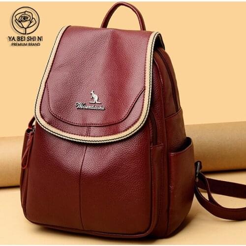 Luxury Soft Leather Women Backpack High Quality Simple Letter School Bags for Teenage Girls Large Capacity Travel Bag 2021 New
