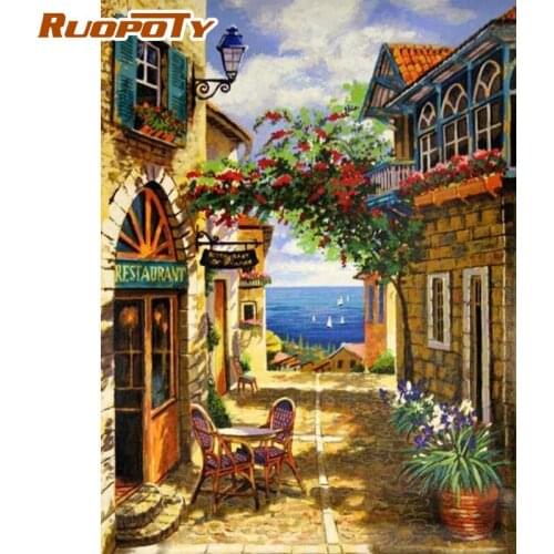 RUOPOTY Frame Picture Diy Oil Painting By Numbers Kits House Landscape Acrylic Wall Art Home Decors Coloring By Numbers Artwork