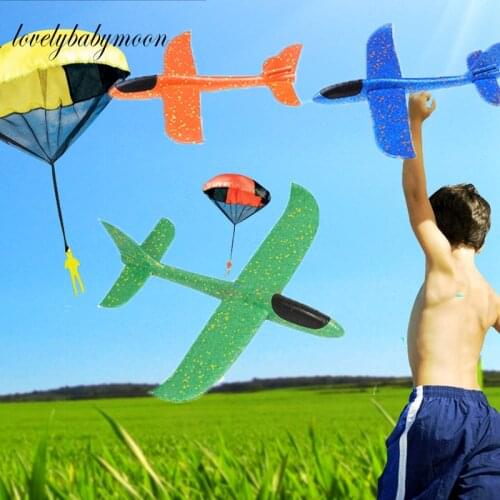 36/48CM Hand Throw Parachute Airplane EPP Foam Launch Fly Glider Planes Model Aircraft Outdoor Fun Toys Children Party Game Gift