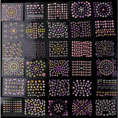 Random 30 Sheets 3D Nail Sticker Transparent Bottom Colorful Flower Butterfly Series Nail Sticker Decoration