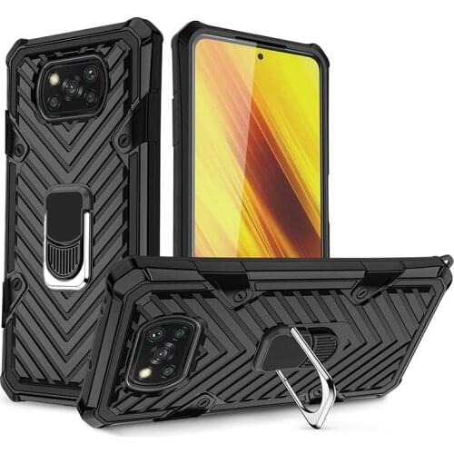 Heavy Duty Shock Absorption Cover Drop Tested Protective Case Kickstand with Ring Car Mount for Xiaomi Poco X3 NFC