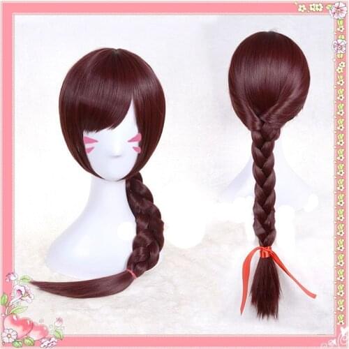 Takerlama Game D.Va DVa Copslay Costume Year of Rooster Twist Braid Cosplay Wig Brown Hair 70cm + Wig Cap
