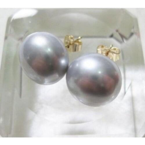 Gorgeous AAA 10-11mm south sea gray natural pearl earring 14k/20 yellow gold