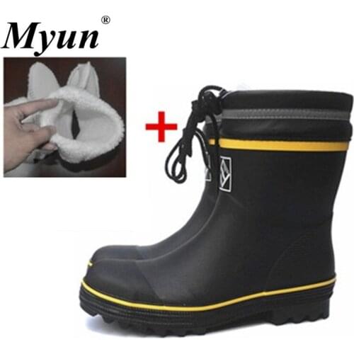 Safety Fishing Hunting Boots Men Black Rubber Steel Toe Steel Sole Rain Boots Anti-stabbing Gumboots and Anti-smashing Galoshes