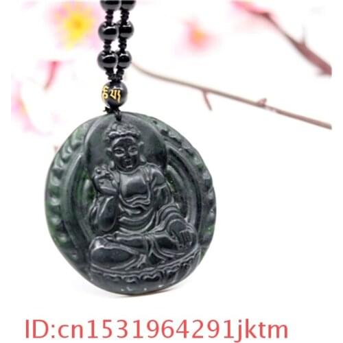 Green Charm Gifts Accessories Jade Jewelry Men Buddha Black Amulet Natural Pendant for Chinese Necklace Hand-Carved Obsidian