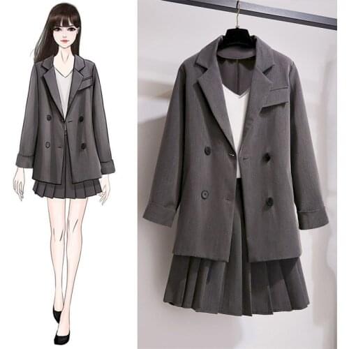 2021 Womens Oversized Sets Fashion Spring Winter Models Suit Small Man Jacket Pleated Skirt Suit Two Piece Outfits For Women