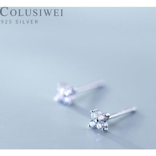 Colusiwei Shiny Clear CZ Flower Tiny Stud Earrings for Women Authentic 925 Sterling Silver Clover Ear Studs Fine Jewelry