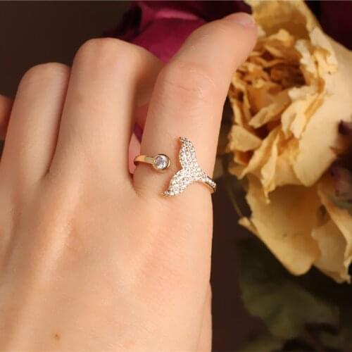 2020 Korean new design fashion jewelry exquisite copper inlaid zircon mermaid tail female opening adjustable index finger ring