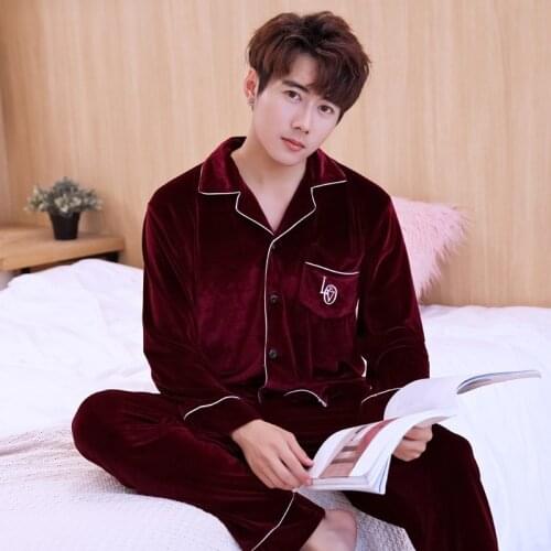 Golden Velvet Pajamas Men Autumn Winter Long Sleeve Cardigan Thickened Korea Loose Home Wear Youth Suit Can Wear Outside