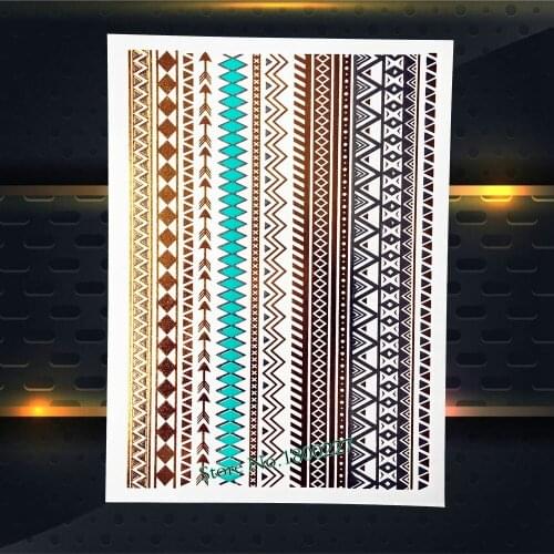 1PC Henna Temporary Tattoo Gold Bracelet Design Sexy Women Summer PYS-42 Flash Metallic Tattoo Sticker Waterproof Silver Blue