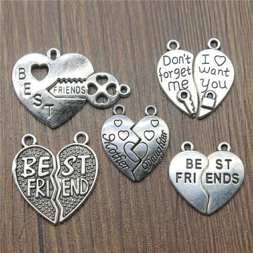 3pcs Charms Best Friends Heart Puzzle Pieces Antique Silver Color Puzzle Pieces Charms Pendants For Bracelets