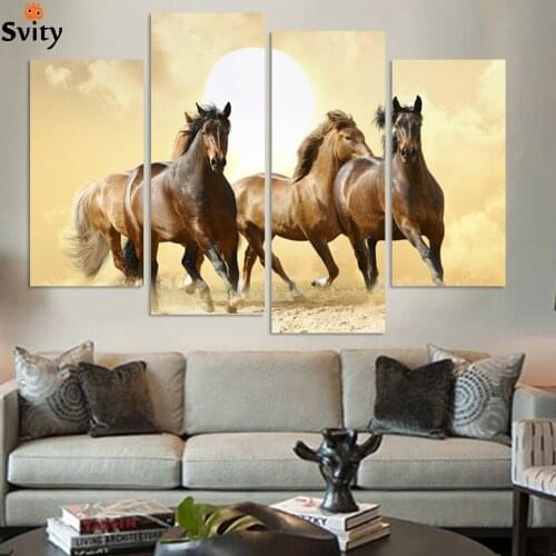 4Panel Modern Horse Painting 4 Panel Set Abstract Canvas Art Wall Hangings Restaurant Decoration Pictures CRAFTS Direct Selling