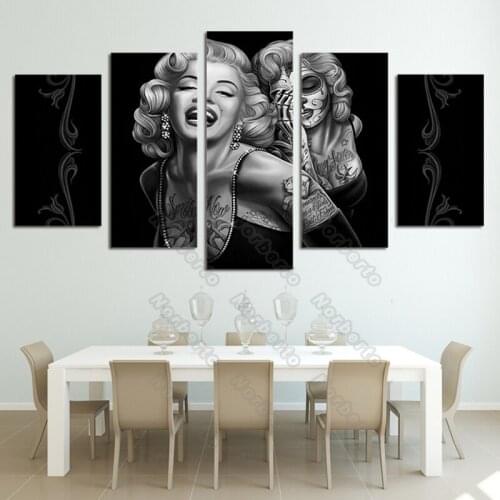 5 Pieces Figure Canvas Painting Wall Poster Famous Movie Star Marilyn Monroes Smile In Black Background for Home Rooms Decorati