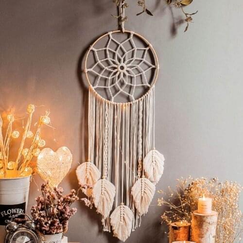 Bamboo Ring Dream Catcher Cotton Woven Tapestry Bohemian Wall Hanging Pendant
