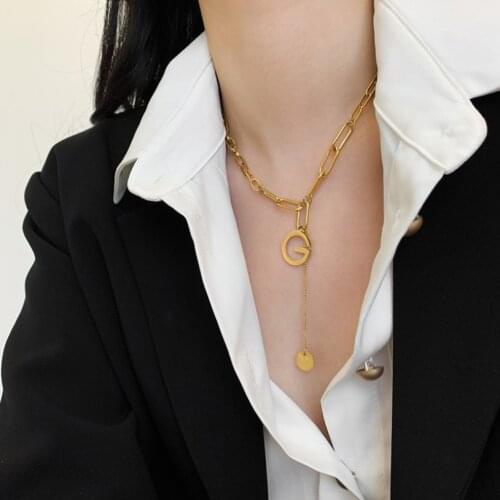 316L Stainless Steel Fashion Fine Jewelry Hip Hop G Letter Tassel Charms Thick Mashup Chain Choker Necklaces Pendants For Women