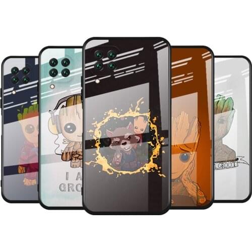 Tempered Glass Cover Cute Groot Marvel Art For Huawei Y6 Y7 Y9 Y5P Y6P Y8S Y8P Y9A P Smart Z 2019 2020 2021 Phone Case