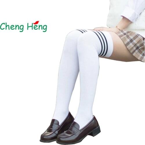 CHENG HENG New Japanese Trend Womens Socks Was Thin And Micro Pressure Three-Bar Over The Knee Long Socks Cotton Socks