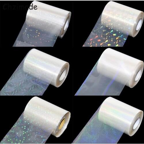 Chzimade 1Roll 120mx8cm Holographic Nail Foil Gold Silver Nail Art Transfer Decal Foil Sticker Decals Nail Decoration