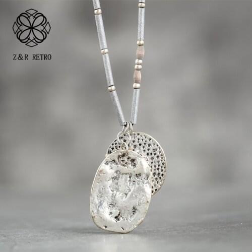 Wood Bead Rope Fashion Pendant Necklaces Zinc Alloy Geometric Woman Accessories Jewelry Big Necklaces Metal Adjustable Necklaces