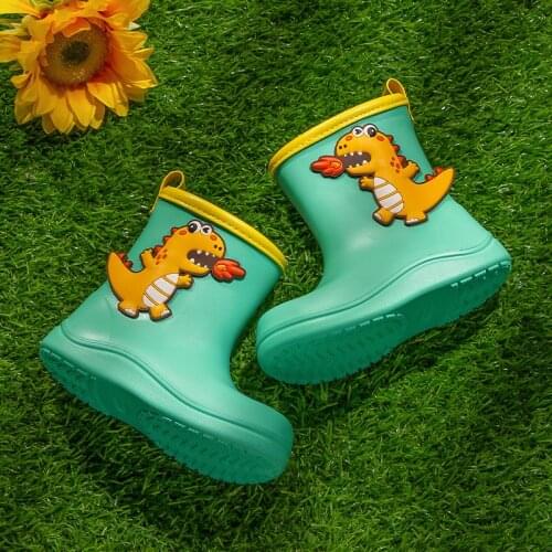 Children Rain Shoes For Boys Girls Waterproof PVC Rubber Soft Bottom Non Slip Toddler Rain Boots Cartoon Cute Dinosaur Unicorn