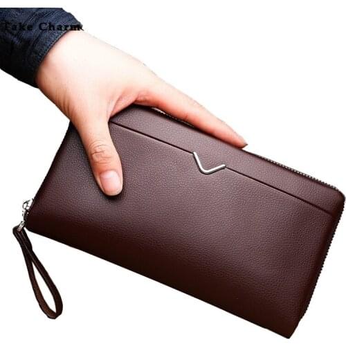 Long Wallet Mens Wallet Large Capacity Zipper Clutch Bag Small Handbag Pu Soft Leather Mobile Phone Bag Tide Card Package
