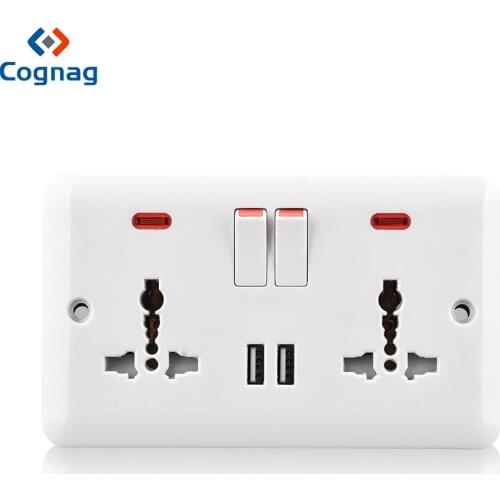 Double Power Socket dual USB Port 2.1A 5V bakelite white electrical wall power socket with light