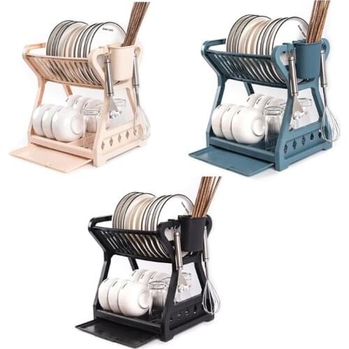 Double-layer Kitchen Dish Bowl Draining Storage Rack With Chopstick Cage Household Tableware Organizer Tray Box Basket