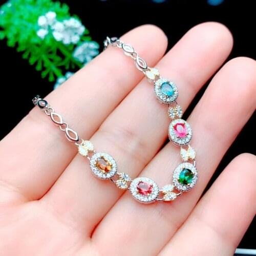 KJJEAXCMY fine jewelry 925 sterling silver inlaid Natural tourmaline women elegant fashion OL style gem hand bracelet support de