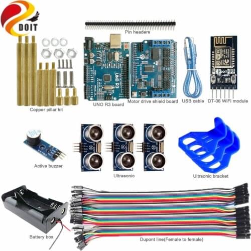 DOIT WiFi Control Obstacle Avoidance Kit with UNO R3 Board+Motor Drive Shield Board+Ultrasonic Sensor for Arduino Robot Tank DIY