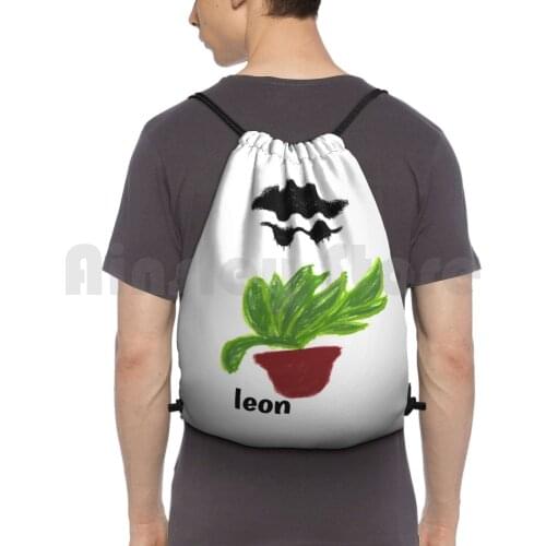 Leon And His Plant Drawing Backpack Drawstring Bag Riding Climbing Gym Bag Leon The Professional Leon Matilda 1994 Movies