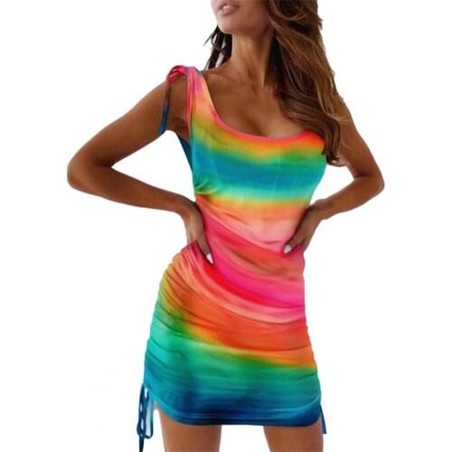 Summer Dress Women Dresses Bodycon Girl Dress Colorful Lovely Skin-friendly Cross Stripe Sleeveless Summer Dress robe femme