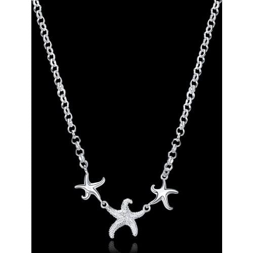 Hot silver color jewelry fishstar star popular Women lady cute Charms chain necklace fashion Christmas Gift 925JN910