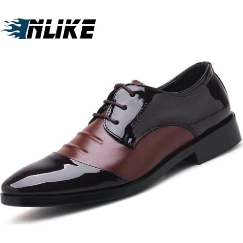 INLIKE Men Big Size Mocassins Italian Shoes Lace Up Pu Leather Loafers Black Dress Shoes for Men Dress Shoes Men