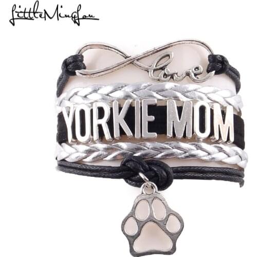 Little Minglou Infinity Love yorkie mom bracelet dog pet paw charm leather wrap men bracelets & bangles for women jewelry