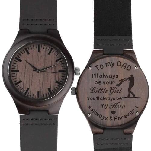 Men Women Wood Watch Engraved DIY Letters Memento Watches Handmade Vingate Black Sandalwood Leather Bracelet Wristwathes Gift