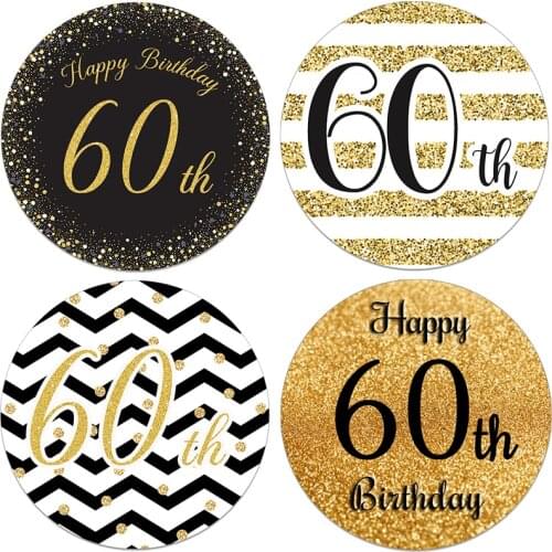 Happy Birthday 60th Birthday Decor Stickers Party Decorations Adult 60 Birthday Celebration Anniversary Seal Labels Gold Sticker