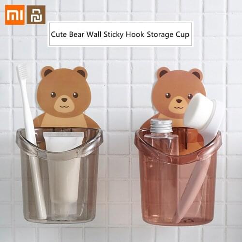Xiaomi youpin Wall Sticky Hook Cartoon Bear Storage Rack Toothpaste Storage Box Bathroom Toilet Sticky Hook toothbrush Holder