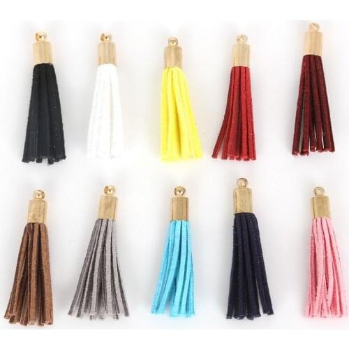 New Hot Multi Color Suede Tassel For Keychain Cellphone Jewelry Charms Pendants Leather Tassels Gold Caps Straps 35mm