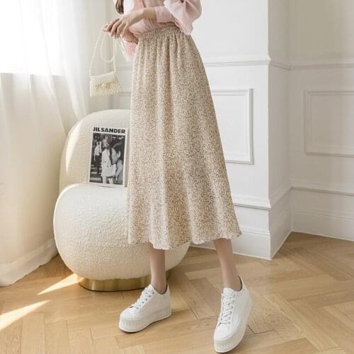 New Summer Skirt Women High Waist Fashion Retro Beach Printed Chiffon Skirt Female Elegant Beach Bohemia Skirt