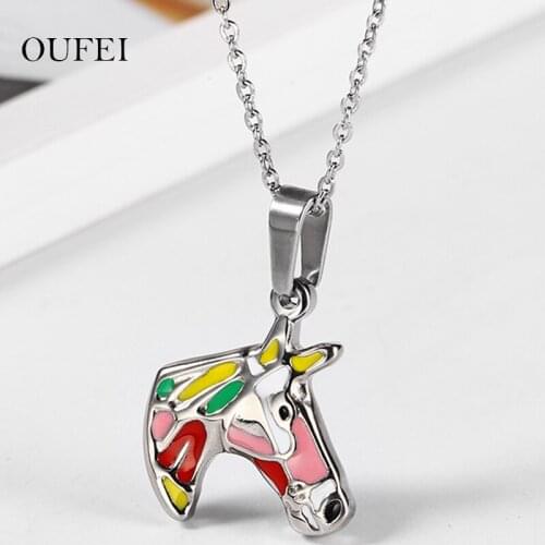 OUFEI Stainless Steel Women Jewelry Horse Necklaces & Golden Animal Pendants Choker Fashion Accessories Bohemian Mass Effect