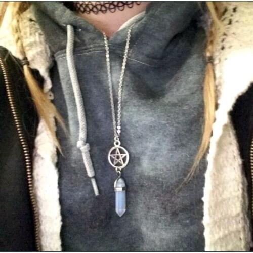 Hot bullets hexagonal column natural stone necklace magic five-pointed star pendant necklace ladies jewelry birthday gift 6pcs