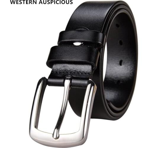 WESTERN AUSPICIOUS Men Belt With Stainless Steel Buckle And First Layer Cowskin Genuine Leather Belts Cinturones Hombre