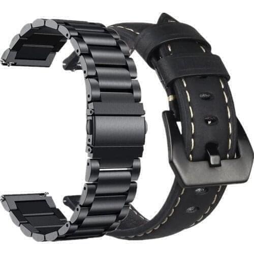 22mm Stainless Steel watchband For Garmin Fenix 5 6/5Plus/6Pro/Forerunner 935/945/Approach S60 Smart Watch Leather Strap