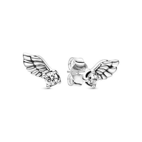 925 Sterling Silver Pan Earring Sparkling Angel Wing Stud Earrings For Women Wedding Party Gift Fashion Jewelry