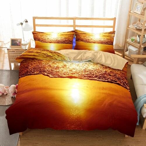 Sea Wave Series Bedding Beach Glowing in the Setting Sun Soft Duvet Cover Set for Adults Kid Single Double Bedspread Quilt Cover