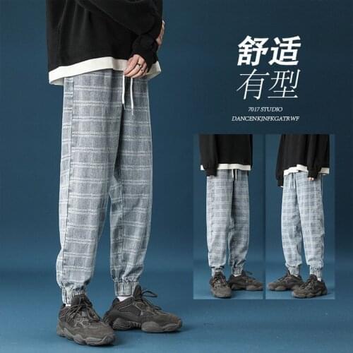 2021 pants New spring baggy drawstring Plaid jeans casual hip hop sport streetwear College Tidal current Fashion best sell