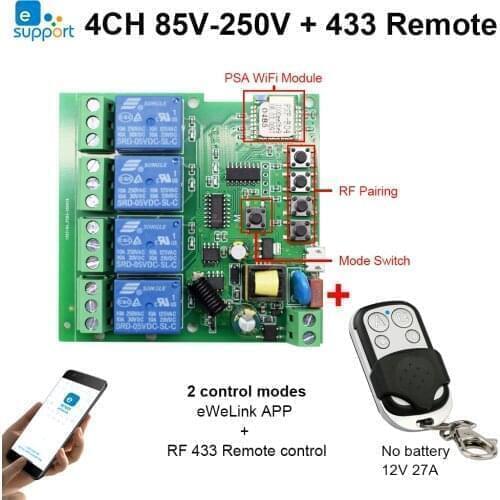 EWeLink APP Smart Remote Control Wireless Wifi Switch Module 1/4CH DC 7-32V 5V AC 85-250 V RF Receiver 10A Relay For Alexa IFTTT